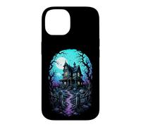Carcasa para iPhone 14 Casa embrujada Luna de Sangre Arte de Grabado en Madera