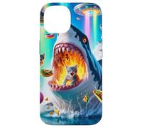 Carcasa para iPhone 14 Cat Kitty Montando Fuego Respirando Tiburón Arco Iris Laser