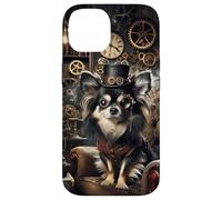 Carcasa para iPhone 14 Chihuahua de Pelo Largo Steampunk Científico Loco