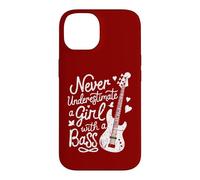 Carcasa para iPhone 14 Cita Divertida del Guitarrista Nunca Subestimes a una Chica con un bajo