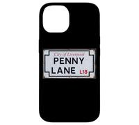 Carcasa para iPhone 14 City of Liverpool Penny Lane L18 Street Sign Envejecido
