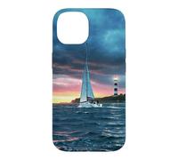 Carcasa para iPhone 14 Coastal Lighthouse Sailboat Ocean Sunset Scenic Artwork