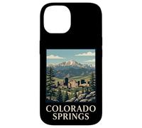 Carcasa para iPhone 14 Colorado Springs Montaña Horizonte Retro Picos Bosque Ciudad