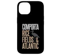 Carcasa para iPhone 14 Comporta Portugal Campo de arroz y Silueta de cigüeña atlántica