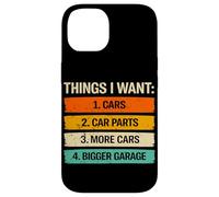 Carcasa para iPhone 14 Cosas Que Quiero Coches Piezas de Coche Garaje más Grande Amante de los Coches