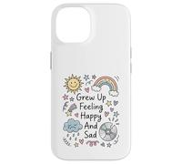 Carcasa para iPhone 14 Creció sintiéndose Feliz y Triste Estados de ánimo de la Infancia Doodle Collage