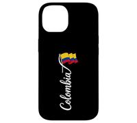 Carcasa para iPhone 14 Cursiva Colombia caligrafía con Bandera ondeando