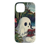 Carcasa para iPhone 14 Cute Spooky Ghost Reading Book Summer Tropical Beach Reader