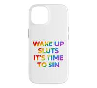 Carcasa para iPhone 14 Despierta es Hora de pecar Texto Divertido del Arco Iris