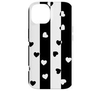 Carcasa para iPhone 14 Día de San Valentín Negro Blanco Rayas Verticales corazón Minimalista