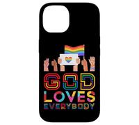 Carcasa para iPhone 14 Dios ama a Todos Gay Christian Rainbow Meme