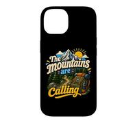 Carcasa para iPhone 14 Divertida Mochila de Senderismo The Mountains Are Calling Pines Trees