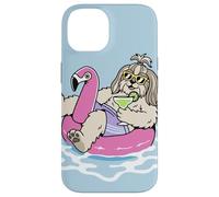 Carcasa para iPhone 14 Divertido Flotador de Piscina Shih Tzu Flamingo Summer Party Vibes