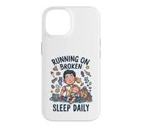 Carcasa para iPhone 14 Divertido niño Cansado Nuevo papá Corriendo en el sueño Roto Diario