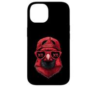 Carcasa para iPhone 14 Divertido Pájaro Rojo Cardenal Norteño Gafas Sol Ilustración