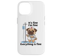Carcasa para iPhone 14 Divertido Pug Enfermera Humor Estresado RN Cita Amante de los Perros