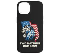Carcasa para iPhone 14 Dos Naciones Un León - Diseño Patriótico de Estados Unidos Israel