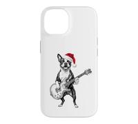 Carcasa para iPhone 14 Fiesta de Navidad con Guitarra de Santa Boston Terrier