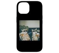 Carcasa para iPhone 14 Foto Retro de Gatos con Cerveza Divertida, Divertida Fiesta de Gatos enfriados con Alcohol