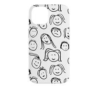 Carcasa para iPhone 14 Funny Artsy Linocut Kids Faces, Lindo Sonriendo riendo