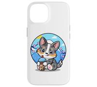 Carcasa para iPhone 14 Funny Boba Bubble Tea Cherry Sakura Blue Merle Corgi Lover