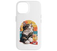 Carcasa para iPhone 14 Funny Retro Cat Sunset Cocktail Beach Vacation Summer