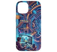 Carcasa para iPhone 14 Futurista Cyberpunk PC Gamer y Retro Pixel Art RPG Fantasía