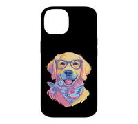 Carcasa para iPhone 14 Gafas Azules con Estampado Floral de Happy Golden Retriever Dog Lover