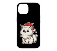 Carcasa para iPhone 14 Gato Blanco Invierno con Sombrero de Papá Noel