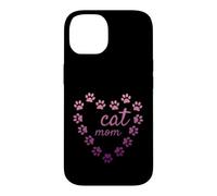 Carcasa para iPhone 14 Gato Mamá Corazón Huellas Estéticas Lindas Patas Rosa