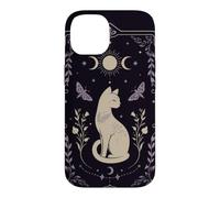 Carcasa para iPhone 14 Gato místico Celestial Luna Polilla Botánica Arte Oculto