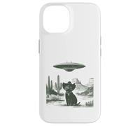 Carcasa para iPhone 14 Gato secuestro alienígena en el Desierto del Sombrero Occidental OVNI Sci-Fi Art