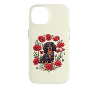 Carcasa para iPhone 14 Girls Poppy Flowers Black Long Haired Dachshund Dog Lover