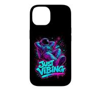 Carcasa para iPhone 14 Gráfico de Astronauta Morado y Verde Azulado Just Vibing para Hombre