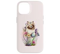 Carcasa para iPhone 14 Happy Easter Cat Easter Tea Cup Coffee Cat Siamese Floral