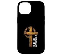 Carcasa para iPhone 14 He Is Risen Cross Crown Thorns Mateo 28:6 Fe Cristiana