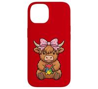 Carcasa para iPhone 14 Highland Cow Autismo Puzzle Concientización Enseñar Niños Niñas