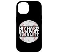 Carcasa para iPhone 14 Hit Hard Run Fast Turn Left Baseball Softball Pun Baseballer