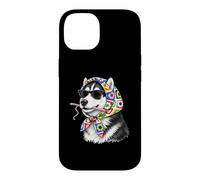 Carcasa para iPhone 14 Husky Siberiano Perro Granny Cuadrado Ganchillo Hilo Ganchillo