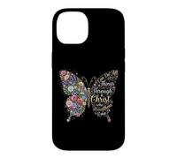 Carcasa para iPhone 14 I Can Do All Things Through Christ Floral Butterfly Faith