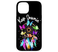 Carcasa para iPhone 14 Keep On Dreamin - Atrapasueños con Plumas de Mariposas Coloridas