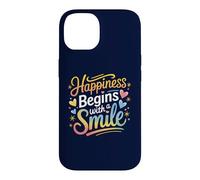 Carcasa para iPhone 14 La Felicidad Comienza con una Sonrisa Cita Positiva Hombres Mujeres Niños