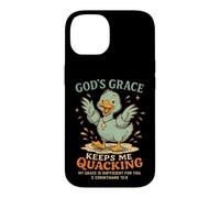 Carcasa para iPhone 14 La Gracia de Dios me Mantiene cuestionando Pato Cristiano