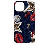 Carcasa para iPhone 14 Leopard Stars Cherry Kiss Disco Ball Y2K Negro Cheetah Print