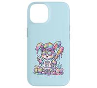 Carcasa para iPhone 14 Lindo Conejo de béisbol de Pascua arcoíris Goteo niños niños niños pequeños