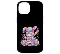 Carcasa para iPhone 14 Lindo Conejo de béisbol de Pascua arcoíris Goteo niños niños niños pequeños
