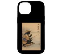Carcasa para iPhone 14 Lindo Gato Negro Pesca japonés Edo Woodblock Art