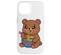 Carcasa para iPhone 14 Lindo Oso Ramen gráfico japonés Kawaii marrón Animal Arte