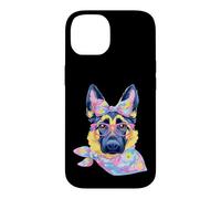 Carcasa para iPhone 14 Lindo Pastor Alemán Perro Amante Gráfico Rosa Gafas Floral