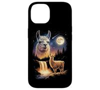 Carcasa para iPhone 14 Llama Aullando a la Luna, extraño Meme Divertido, Llama Alpaca de los 90